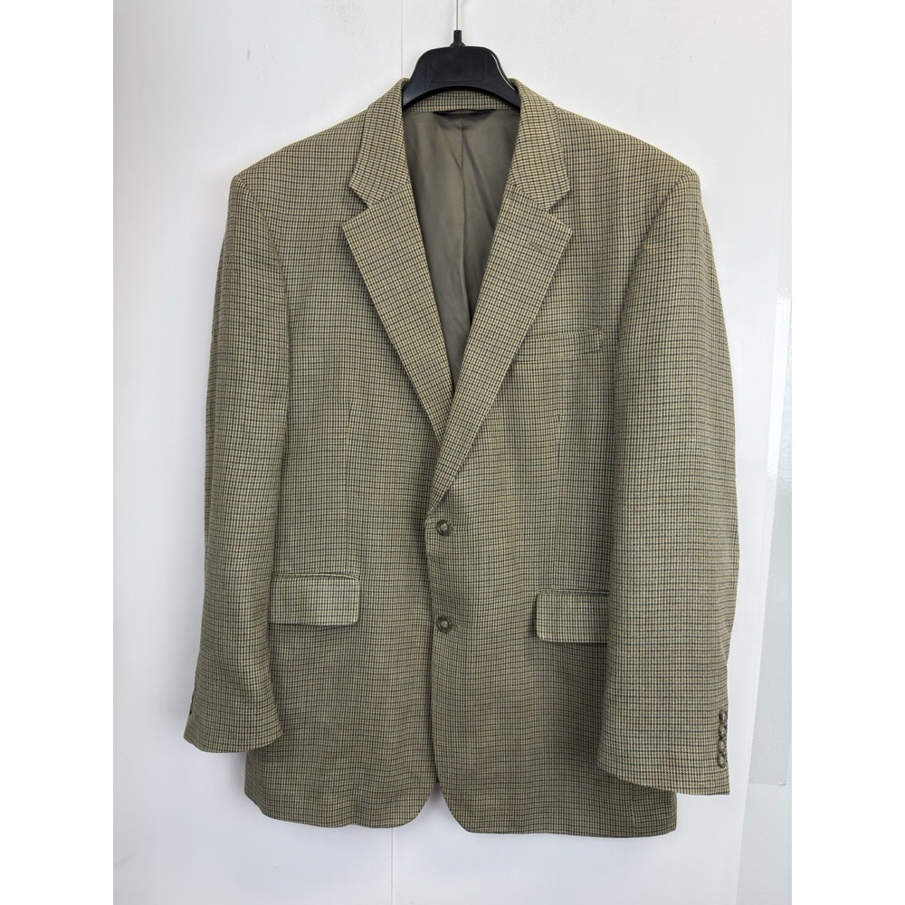 Jos A Bank Blazer Men's 44L Beige Houndstooth Silk Wool Sport Coat Jacket